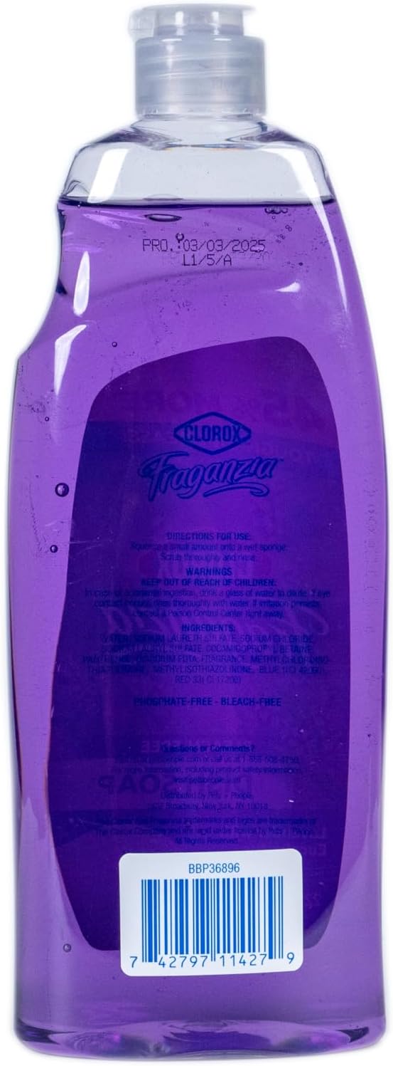 Clorox Fraganzia Liquid Dishwashing Soap, Lavender Scent - Cuts Through Tough Grease Fast, Quick-Rinsing Formula Washes Away Grime, A Powerful Clean You Can Trust, 22 Fl Oz, Pack of 2
