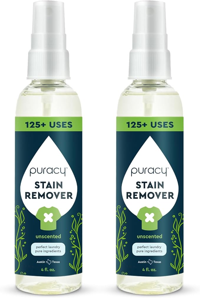 Puracy Stain Remover, Travel and Laundry Stain Cleaner for Clothes, Baby Essentials, Kids Stains, Oil and Fabric Spot Cleaner, (Stain Remover Spray, 4 fl oz, 2 Pack)