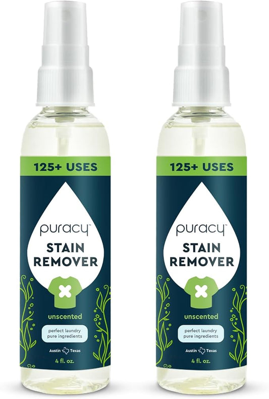 Puracy Stain Remover, Travel and Laundry Stain Cleaner for Clothes, Baby Essentials, Kids Stains, Oil and Fabric Spot Cleaner, (Stain Remover Spray, 4 fl oz, 2 Pack)