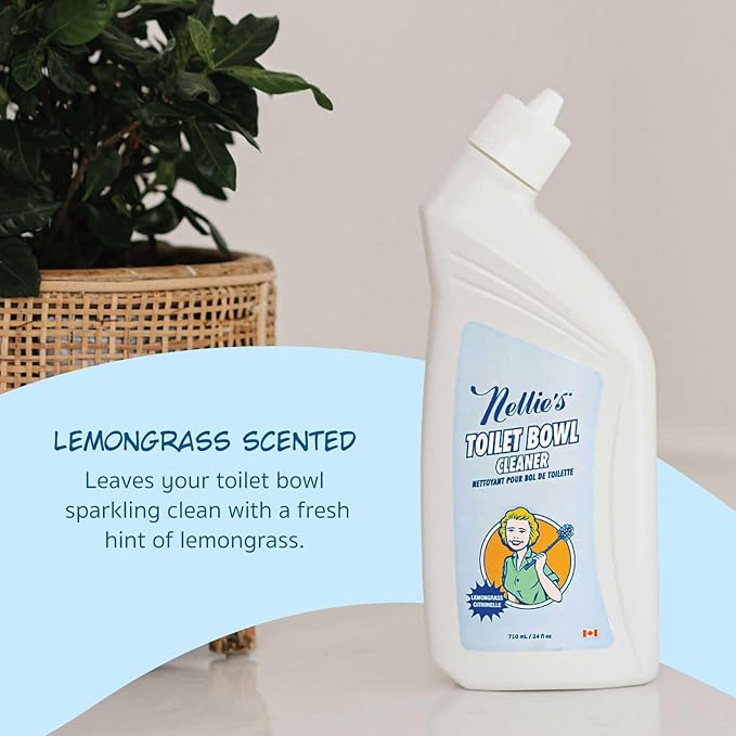 Nellie's Toilet Bowl Cleaner – Gentle Plant-Based Formula – Septic-Safe and Effective Cleaning Solution with Refreshing Lemongrass Scent – Made in Canada