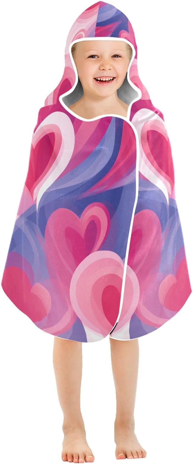 Hooded Towel for Kids Dreamy Valentine Heart Beach Wrap Bath Towels 50x23.5in