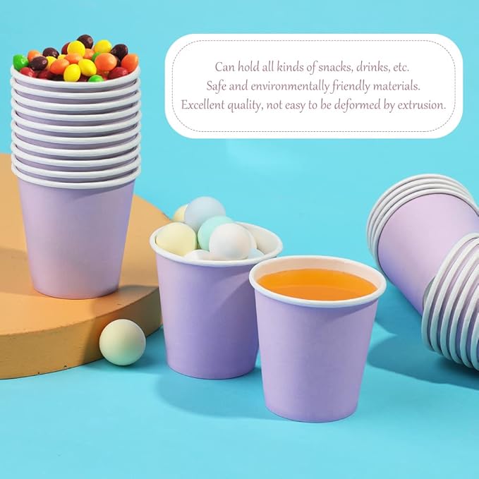 100 Pack Paper Cups, 3 oz Bathroom Cups, Moushwash Cup, Small paper Cup for Water, Juice, Candy Ideal for Party Bathroom and Office（Purple）