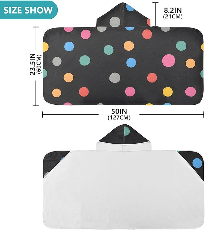 SUABO Kids' Bath Towels Colorful Dots Hooded Towels for Boys Girls,Toddler Towels Multi-Purpose for Beach,Pool and Bathroom,23.5" x 50", Soft and Highly Absorbent