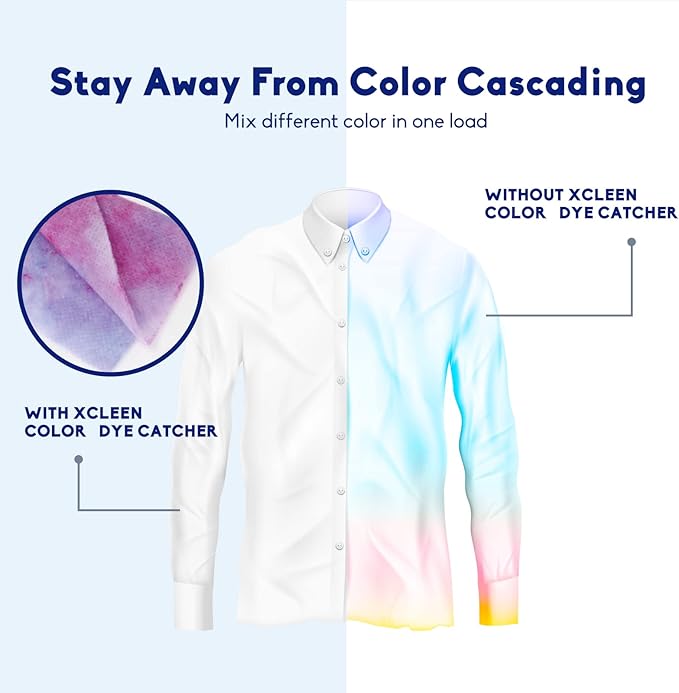 Xcleen Color Absorber Laundry Sheets 120 Count, Dye Catcher to Prevent Clothes from Smearing, Fragrance Free Color Trapping Sheets for Home School or Apartment