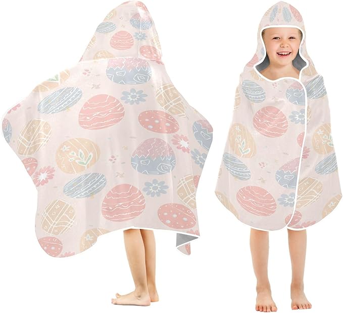 CEBUGI Colored Easter Egg Hooded Bath Towel for Kids Absorbent Soft Bath Towel Wrap with Hood 50x23.5in Pool Beach Shower Towel for Boys Girls