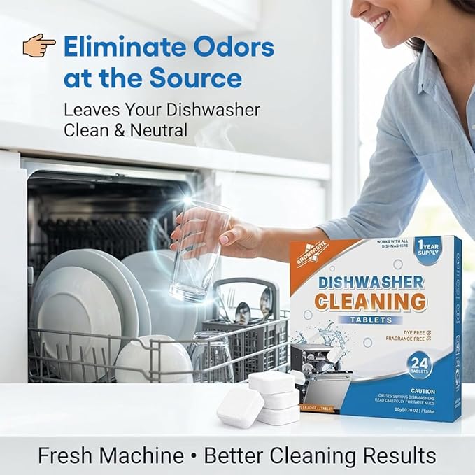 Dishwasher Cleaner Tablets – Deep Cleaning & Descaler Tablets for Dishwashers, Removes Grease, Limescale & Odors, Freshens & Maintains Performance (24 Count)