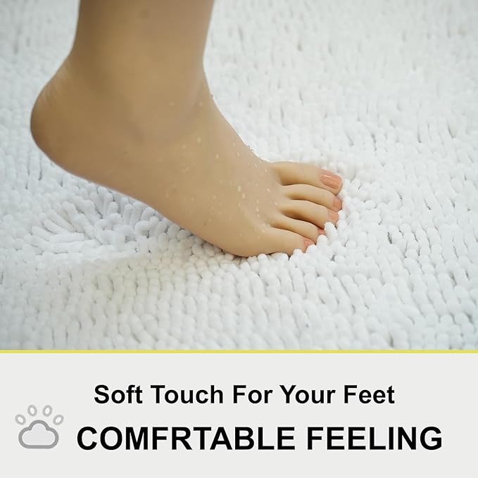 BOANKODU White Bathroom Rugs Sets 2 Piece, Soft Chenille Bath Mat Absorbent Bathroom Rug, Bathroom Mat with PVC Non-Slip Bottom, Machine Washable Bath Rugs (32x20 Inch + 24x16 Inch, White)