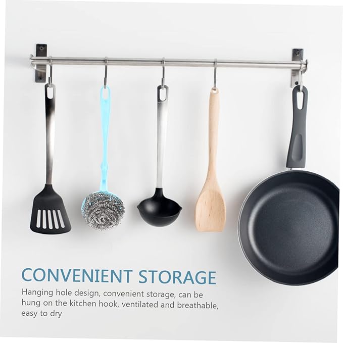 OUNONA Steel Scrubber Cleaning Ball Set Stainless Steel Pot Scrubber with Handle Kitchen Supplies for Dish Cleaning Random Color