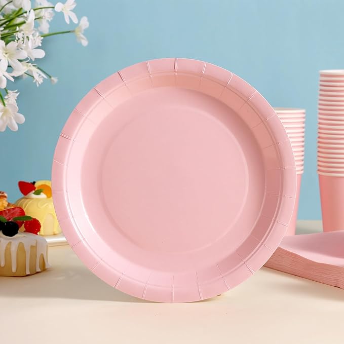 200 Pcs Baby Pink Plates and Napkins Party Supplies, Girl Baby Shower Plates and Cups and Napkins Sets Serves 50, Light Pink Party Decorations, Bow Birthday Decorations