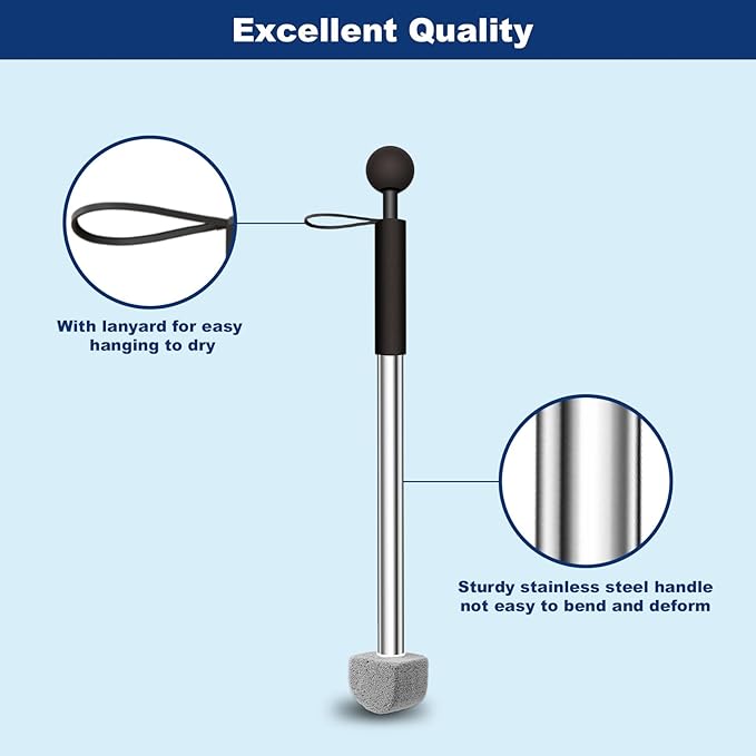 Toilet Pumice Stone with Handle, 16.14 Inch Pumice Stone Toilet Bowl Cleaner with 4 Pumice Stones ＆ 6 Sponge Toilet Cleaning Heads, Wall Mounted Toilet Cleaner Compact Toilet Bowl Brush Scrubber