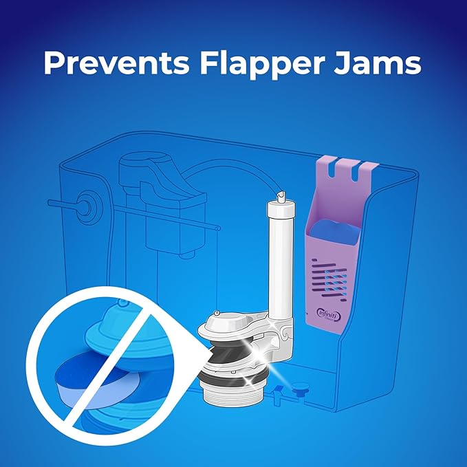 Toilet Tank Tablet Holder with 6 Blue Toilet Bowl Tablets, 8.97 x 3.22 x 2.25 Inch Tablet Holder - Prevents Flapper Jams & Residue, Extends Life of Drop-In Cleaner Tablets