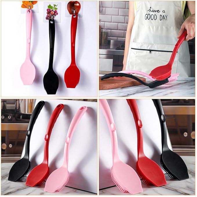 OSALADI Dish Brush Silicone Pot Brush Scrub for Pans Pots Kitchen Sink Cleaning Long Handle Dish Cup Bottle Washing Scrubber Black