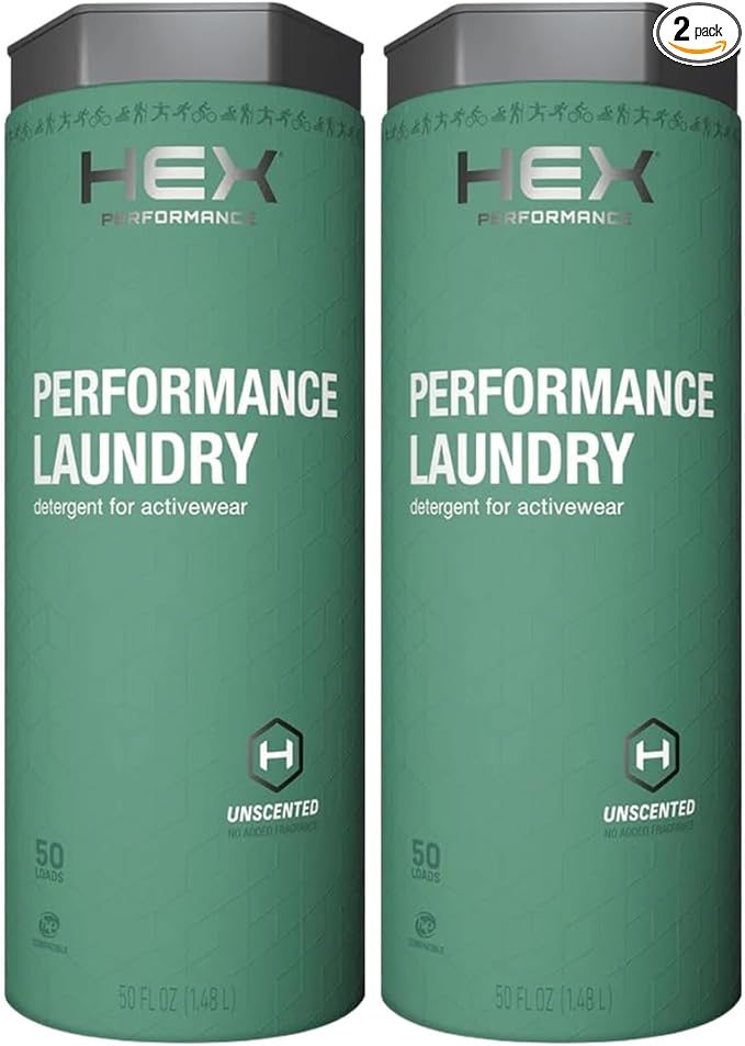 HEX Performance Laundry Detergent, Unscented, 100 Loads (50ld Pack of 2) – Concentrated Activewear Detergent for Odor Removal, Sweat & Residue, Fragrance-Free, HE Compatible, Biodegradable Formula