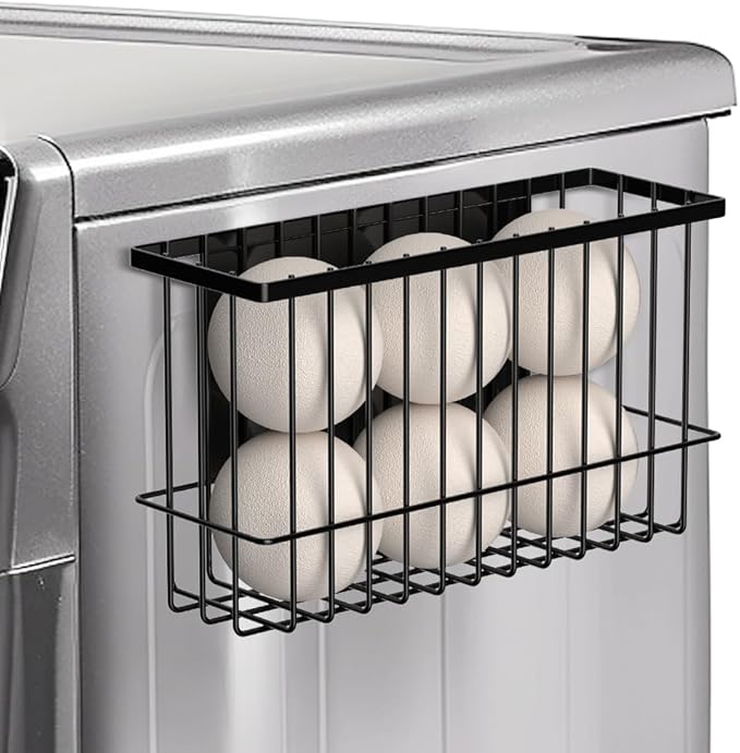 Moryimi Magnetic Dryer Ball Holder for Laundry Room Organization and Storage, Magnetic Lint Bin for Laundry Room, Iron Dryer Ball Container for Laundry Room Storage (No Balls, Black)