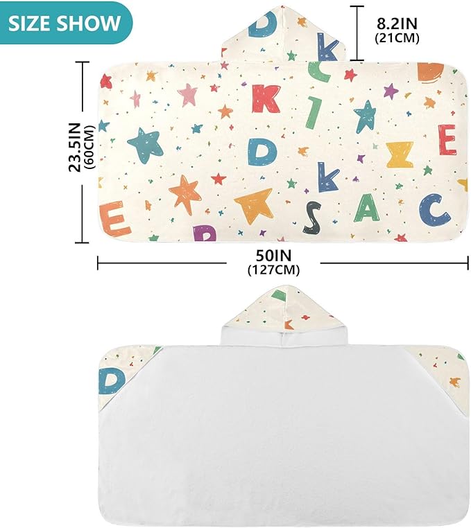 SUABO Kids' Bath Towels Letter Hooded Towels for Boys Girls,Toddler Towels Multi-Purpose for Beach,Pool and Bathroom,23.5" x 50", Soft and Highly Absorbent