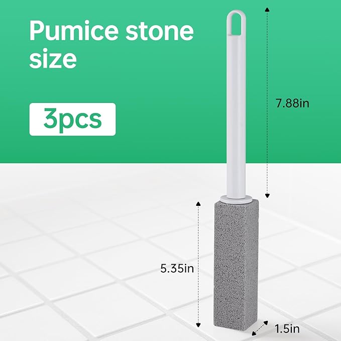 Pumice Stone for Toilet Cleaning, 3 Pack Pumice Stone Toilet Bowl Cleaner, Cleaning Hard Water Rings, Limescale, Calcium Buildup, with Extra Long Handle, Ideal for Toilets and Bathroom