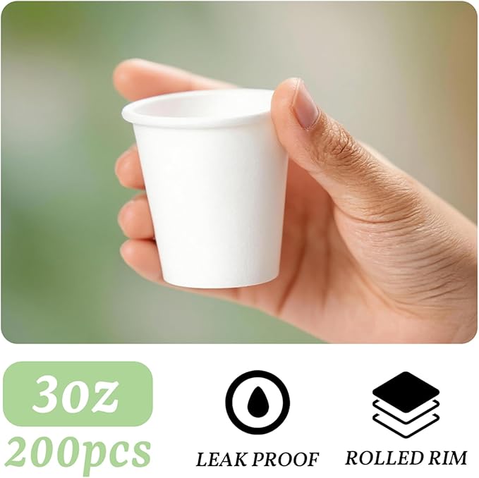 200 Pack 3 oz White Paper Cups, Bathroom Cups Disposable, Moushwash Cups for Snack Water, Juice, Candy Ideal for Party Bathroom and Office