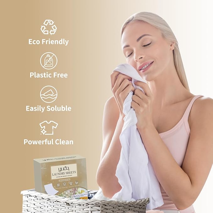 YUCO Laundry Sheets Detergent 80 Loads Plastic Free Sheet No Plastic Jug Concentrated Eco Sheets Laundry Detergent Hypoallergenic Amber Sandalwood Scent