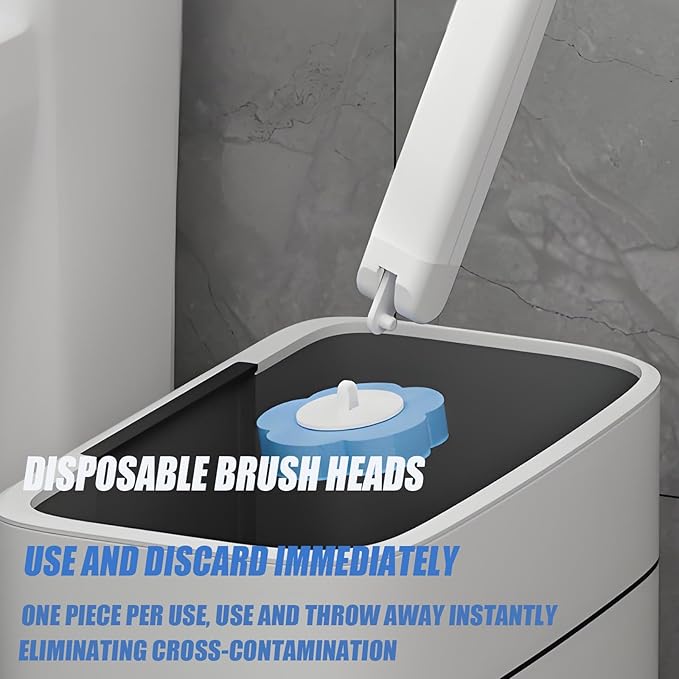 Disposable Brush with Holder & Refill Heads - Hygienic Sanitary Toilet Cleaner for Easy Cleaning, Streak-Free Fresh Bathroom, No Mess Disposable Toilet Bowl Cleaner Wand (1, Grey)
