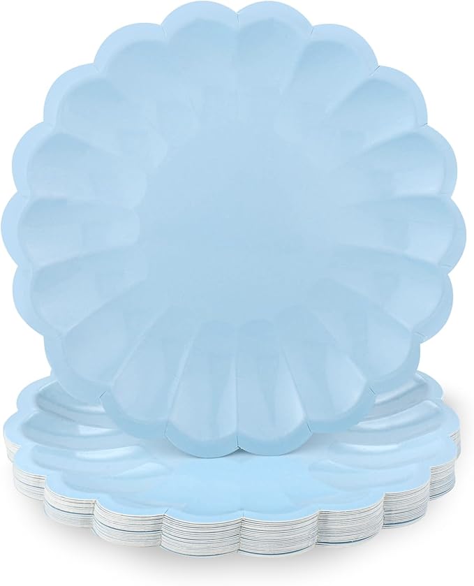 NatNarr 30 Pcs Light Blue Scalloped Paper Plates 7.5 Inch Shell Edge Dinner Paper Plates Disposable Baby Blue Scalloped Easter Plate for Wedding Boy Baby Shower Birthday Party