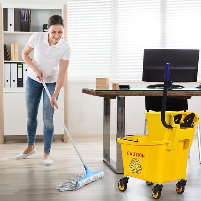 Nightcore Commercial Mop Bucket, All-in-one Tandem Floor Cleaning Wavebrake, Detachable Handle, Side Press Cleaning Wringer Portable Trolley On Wheels for Household, Commercial, 26 Quart Capacity