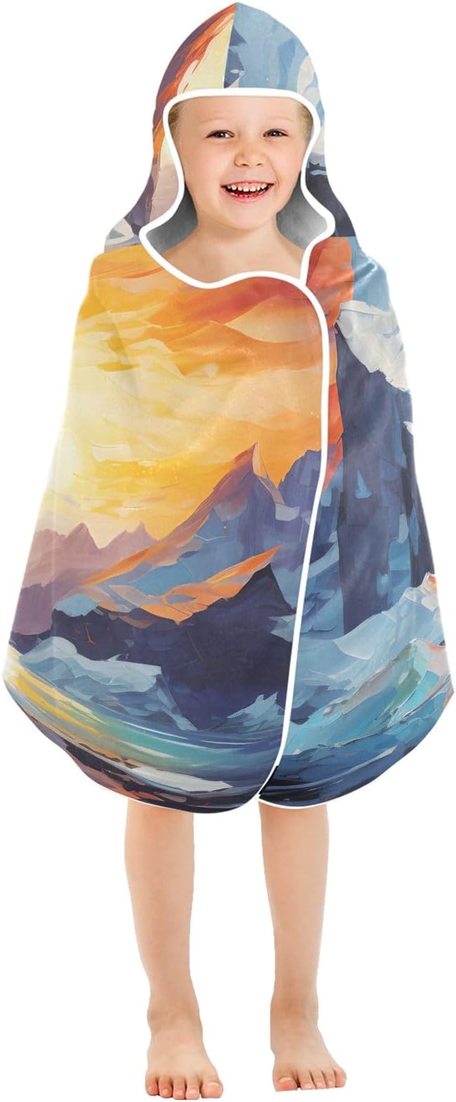 Hooded Towel for Kids Snow Mountain Sunrise Beach Wrap Bath Towels 50x23.5in