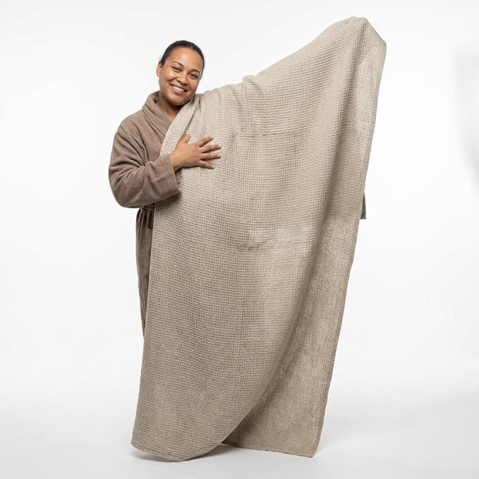 100% Linen Bath Sheet 35x70-inch - Waffle Weave Linen Bath Towel Oversized - Lightweight Absorbent Thin Waffle Bath Sheets Towels for Adults - Quick-Drying XL Travel Towel Extra Large