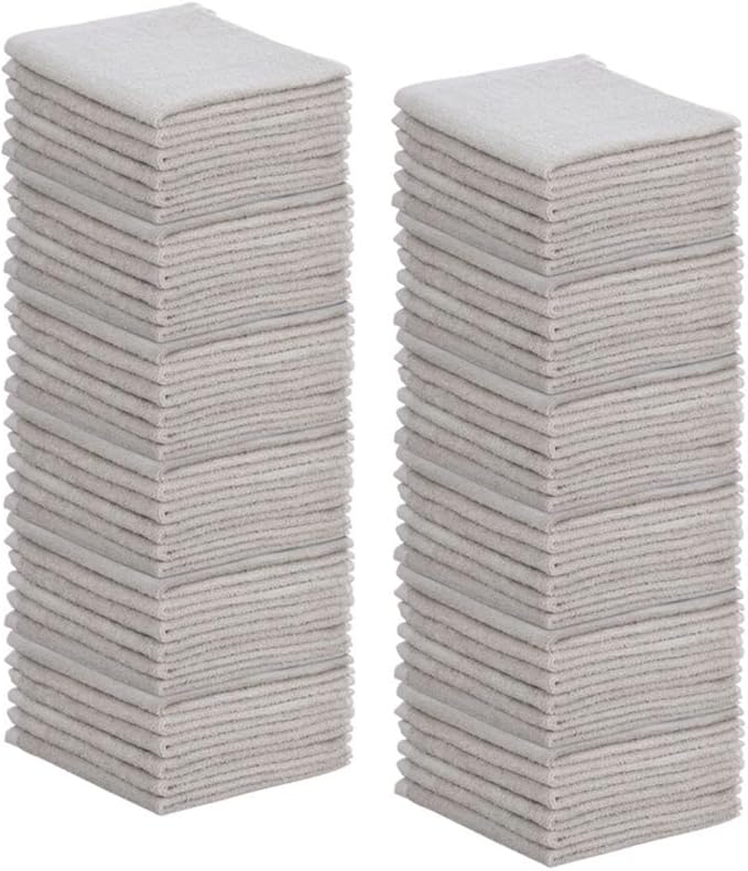 Superio Cotton Terry Washcloths Grey Towels 100% Cotton Cleaning Cloth 16" Rags Wash Clothes for Body and Face, Spa Towels, Multi Purpose (72, 16"x16")