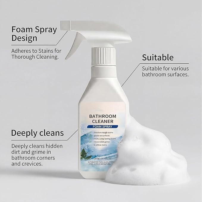 300ML Scale Remover Bathroom Cleaner, Scale Removal Bathroom Cleaner, Powerful Scale Remover, Bathroom and Shower Foamer Aerosol, Suitable for Tiles, Glass, Stainless, Steel, Natural Stone (1PC)