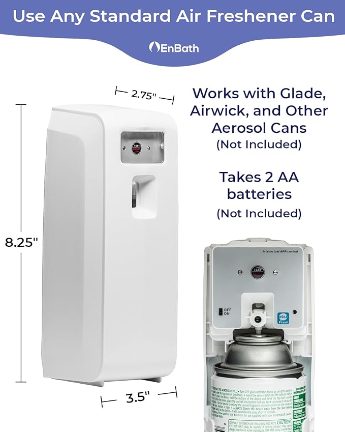 Programmable Automatic Air Freshener Spray Dispenser - Bluetooth App Controlled, Wall Mount or Standalone, Compatible with Glade & Airwick, Commercial or Home Use - IPhone (iOS) & Android Compatible