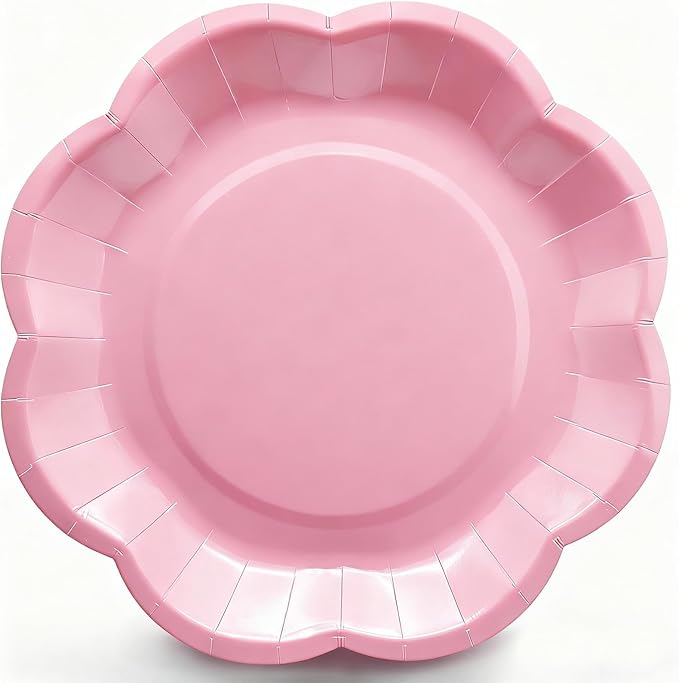 Light Pink Plates Party Supplies,9 inch Pink Paper Plates Disposable Scalloped for Birthday Cake Plate Baby Shower Dinner Wedding Dessert Party