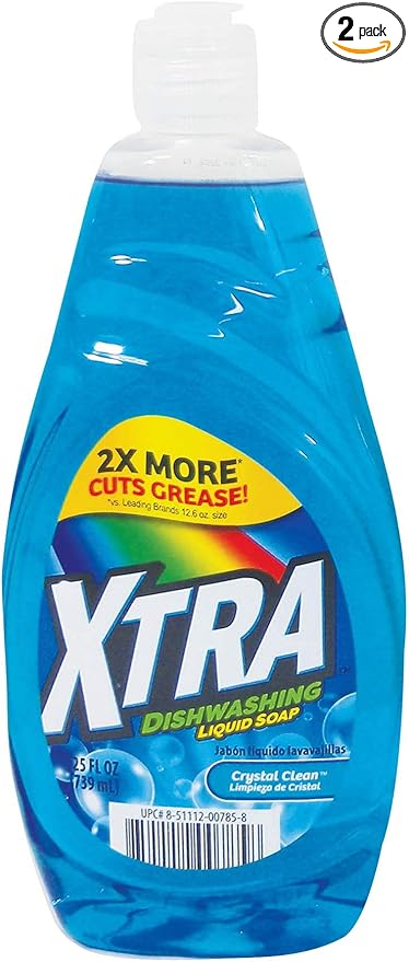 Xtra Dishwashing Liquid 25Oz (Package May Vary) Pack of 2 (Crystal Clean)