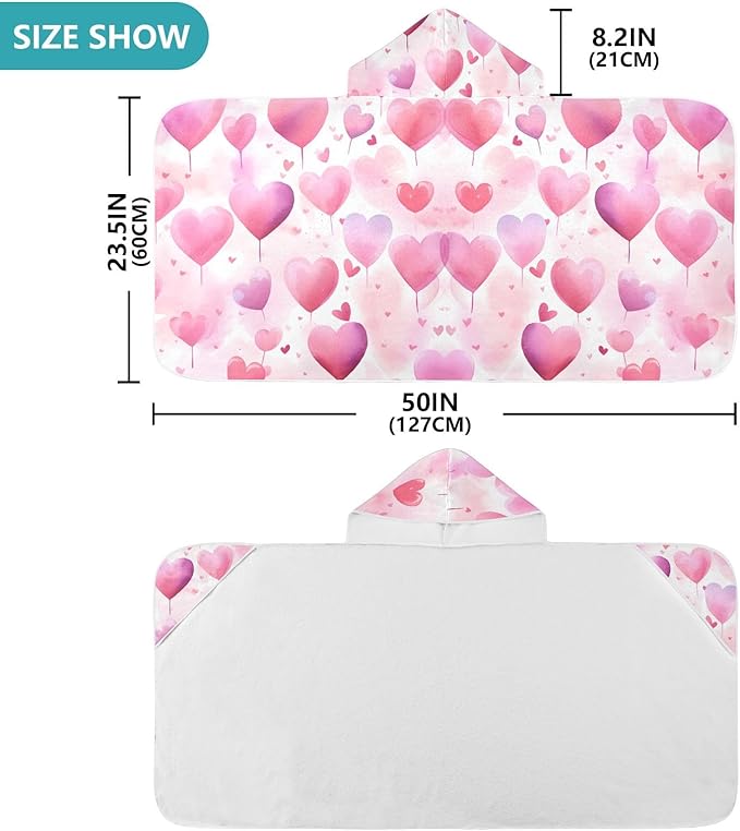 Hooded Towel for Kids Heart Shape Balloon Beach Wrap Bath Towels 50x23.5in