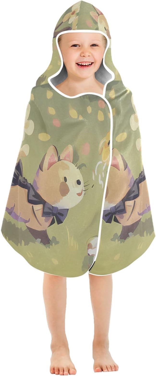 Hooded Towel for Kids Forest Kitten Beach Wrap Bath Towels 50x23.5in