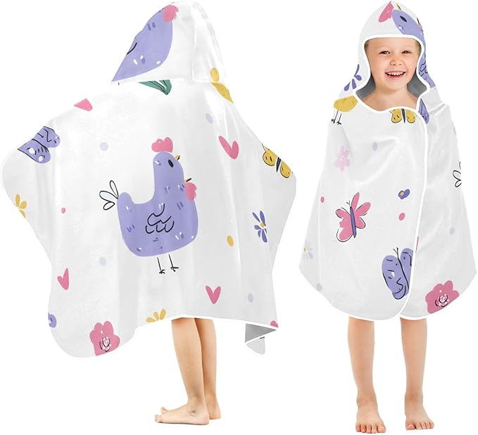 SUABO Kids' Bath Towels Flower Chicken White Background Hooded Towels for Boys Girls,Toddler Towels Multi-Purpose for Beach,Pool and Bathroom,23.5" x 50", Soft and Highly Absorbent