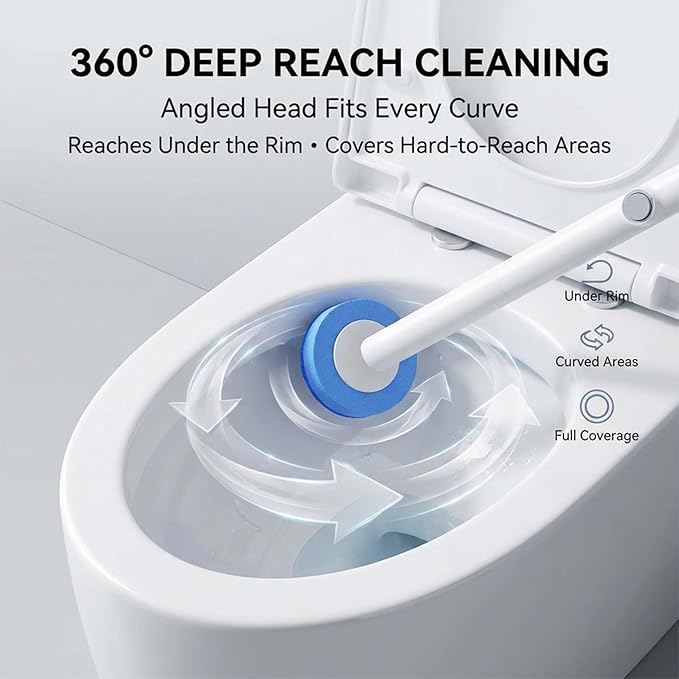Disposable Toilet Bowl Cleaner Wand, Toilet Scrubber Kit with Self-Cleaning Disposable Pads – No Pre-Rinse (White+8Pcs Brush Heads)