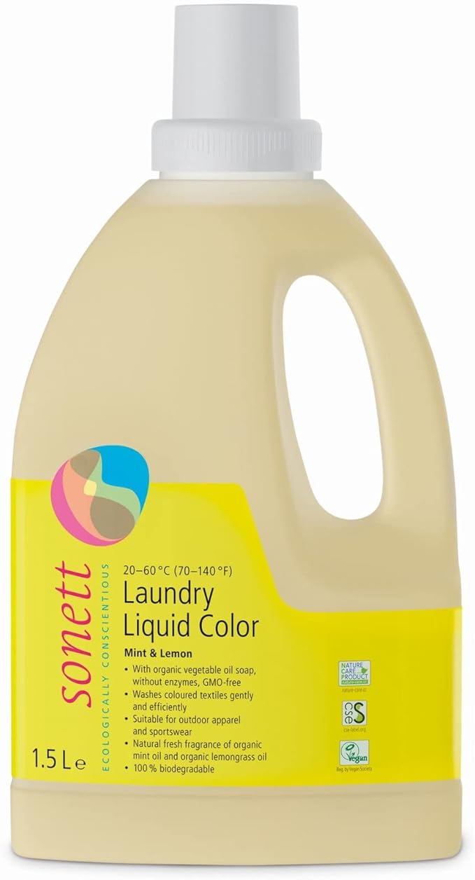 Sonett Organic Laundry Liquid Detergents, Mint & Lemon (Pack of 6) for all colored textiles Certified Organically Grown