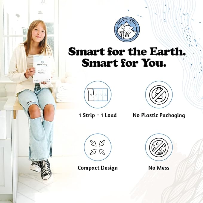 Smart Sheep Laundry Strips - 48 Loads - Detergent Strips for Sensitive Skin - Eco Friendly & Plastic Free - Perfect for Home, Travel & Camping - Fresh Scent