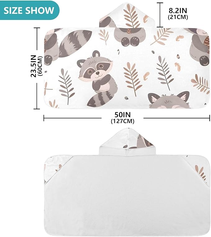 SUABO Kids' Bath Towels Cartoon Raccoon Pine Cones Hooded Towels for Boys Girls,Toddler Towels Multi-Purpose for Beach,Pool and Bathroom,23.5" x 50", Soft and Highly Absorbent