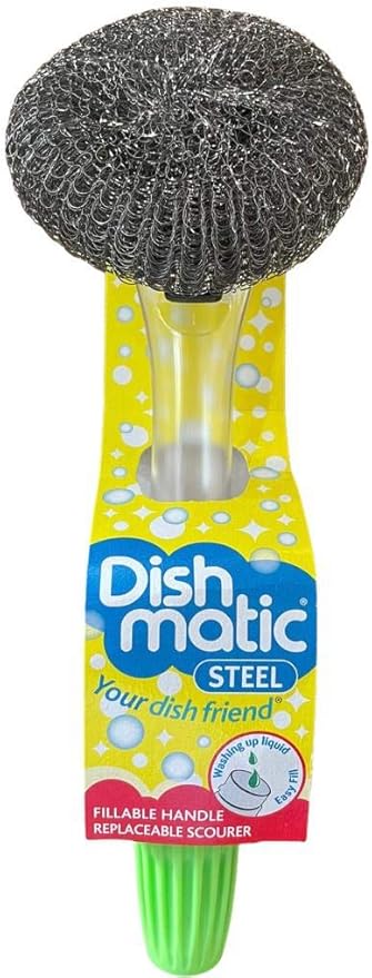Easy Do Dish Matic Fillable Dish Wand Brush with Handle for Dishwashing | Soap Dispensing Steel Scrubber for Utensils | Fillable and Refillable Dishwashing Tool with Stainless Steel Scrub Refill