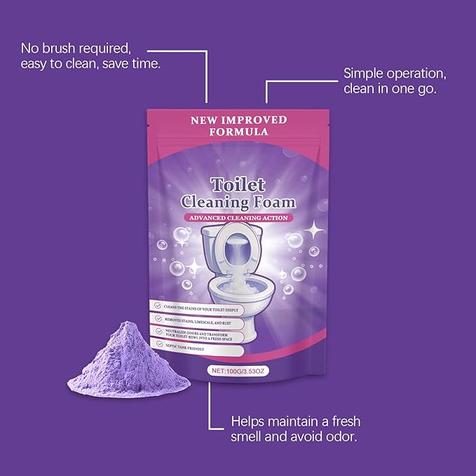 Foaming Toilet Bowl Cleaner Powder - Self-Activating Powerful Foam Toilets Bowls Cleaner Deep Cleaning Removes Stains & Limescale (100g / 3.53oz, 2 Pack)