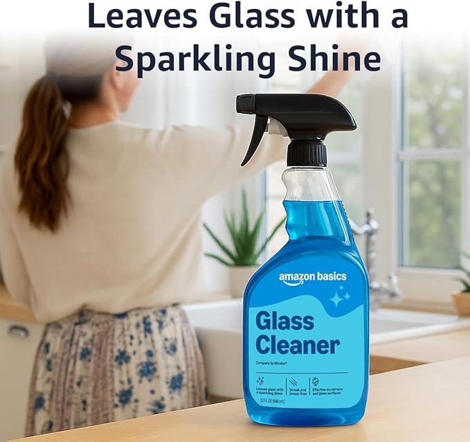 Amazon Basics Glass Cleaner Refill, Streak-Free, Cleans Windows and Mirrors with Sparkling Shine, Economical, 67.6 Fl Oz, 1-Pack