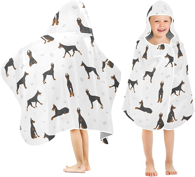 susiyo Kids Hooded Bath Towel Doberman Pinscher Dogs Beach Towel for Kids 23.5 x 50 Inch Microfiber Soft Absorbent Quick Dry Bath Swim Pool Towel Wrap Poncho Bathrobe with Hood for Kids Toddler
