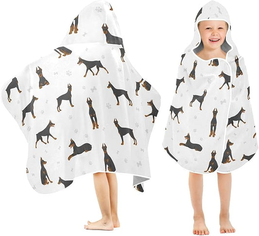 susiyo Kids Hooded Bath Towel Doberman Pinscher Dogs Beach Towel for Kids 23.5 x 50 Inch Microfiber Soft Absorbent Quick Dry Bath Swim Pool Towel Wrap Poncho Bathrobe with Hood for Kids Toddler