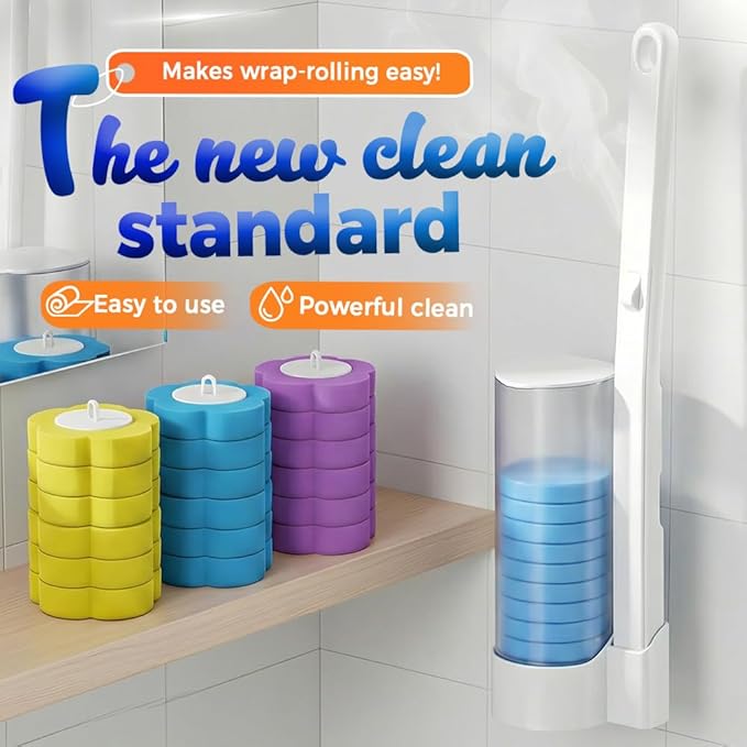 Disposable Toilet Cleaning System: Toilet Brush & Holder Kit with 18PCS Pre-Soaked Cleaner Wall-Mount Scrubbing Toilet Brush Bathroom Cleaning Kit (White)