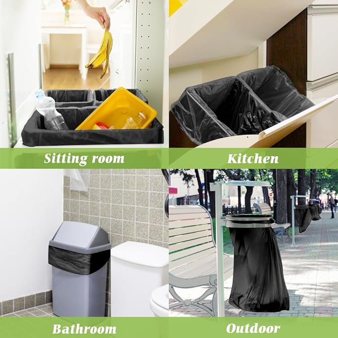 13 Gallon 200 Count Tall Kitchen Trash Bags 10 Gal 12 Gal 13 Gal fit 50 liter Garbage Bags by Teivio, Waste Basket Bags,Bathroom Trash Can Bin Liners, Plastic Bags for home office kitchen, Black