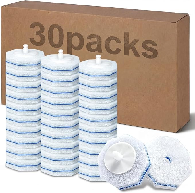 ROUNDSQUARE 30 Count Toilet Wand Cleaner Refills 5X Cleaning Power Disposable Prefilled Toilet Cleaning Scrubbers, No Falling Apart, Fresh Fragrance