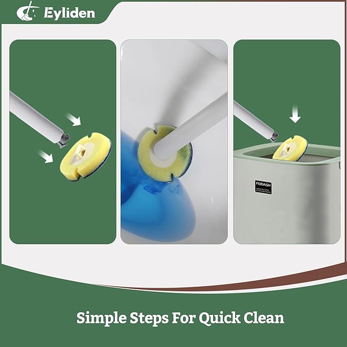 40 Count Eyliden Toilet Bowl Wand Kit Dedicated Pre-Soaked Refills Sponge, Only for Eyliden Disposable Toilet Brush and Holder Set Refills, Quick Change Cleaning Sponges Head (40, Yellow)
