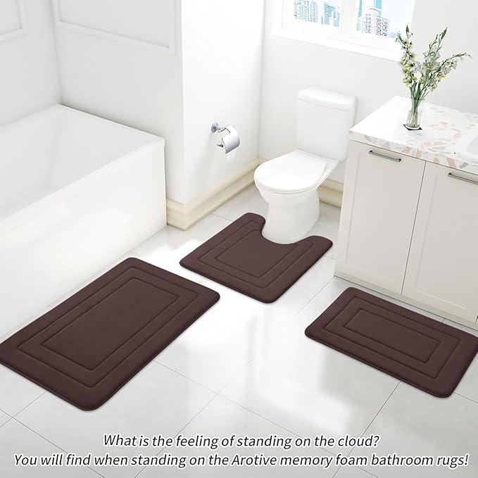 Arotive Memory Foam Bathroom Rug Mat 54x24, Ultra Soft and Absorbent Bath Mat, Machine Wash Dry, Comfortable Bath Rug Carpet for Bathroom Floor, Tub and Shower, Brown