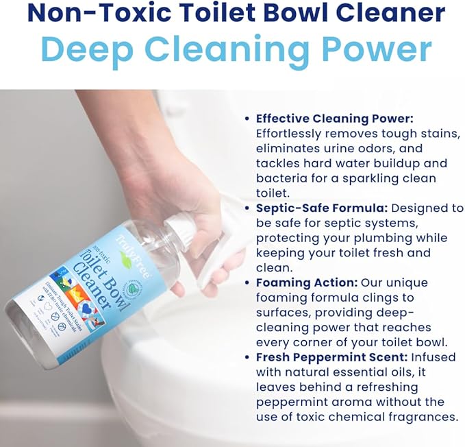 Truly Free Toilet Bowl Cleaner - Heavy-Duty Stain Remover - Septic Safe, Plant-Based Formula - Fresh Peppermint Scent - 16 oz Reusable Empty Bottle + Two Fills, 3 oz ea.